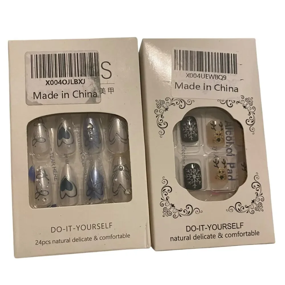 2 Packs (48 Pcs) Press on Stick on Fake Nails Luxurious Designs for Women Girls